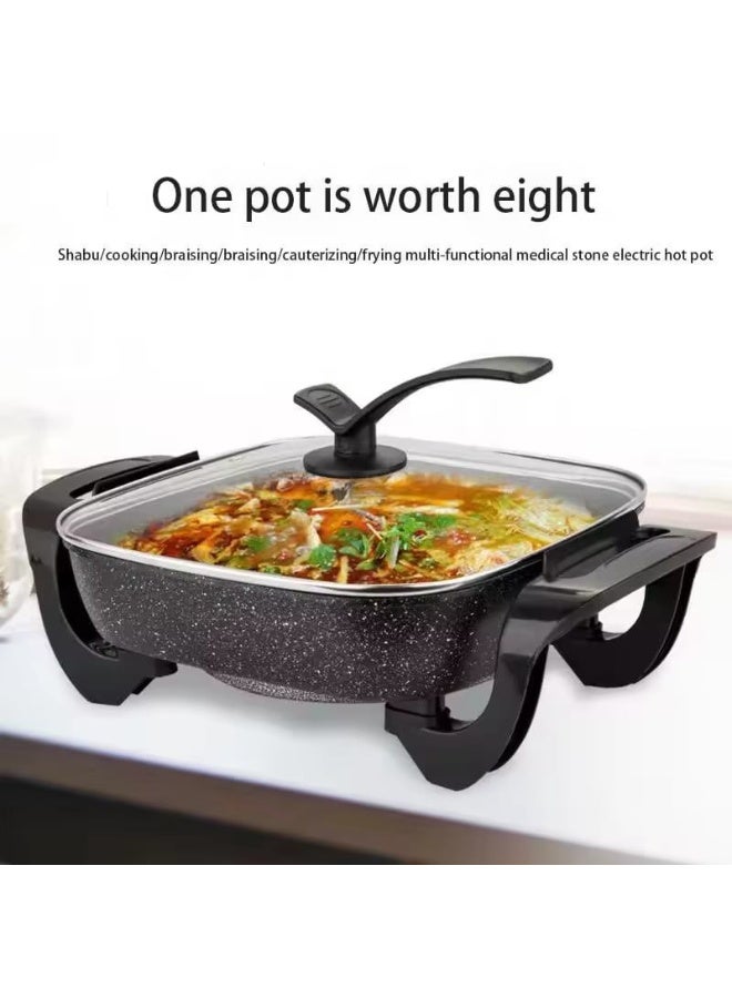 مقلاة كهربائية متعددة الاستخدامات 1500 واط، 8 في 1، مقلاة كهربائية متعددة الوظائف بغطاء زجاجي بفتحة تهوية للبخار وسطح غير لاصق سهل التنظيف، إعداد حرارة قابل للتعديل - Image 4